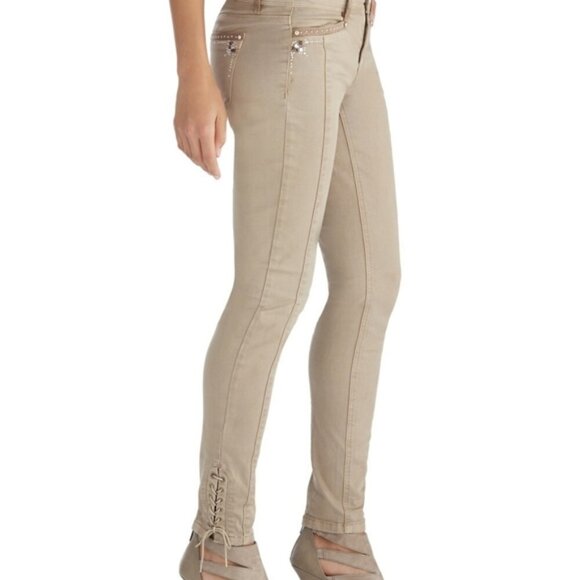 NWT WHBM Saint Honore Western rhinestone embellished lace up ankle skinny tan 10 - Picture 3 of 14